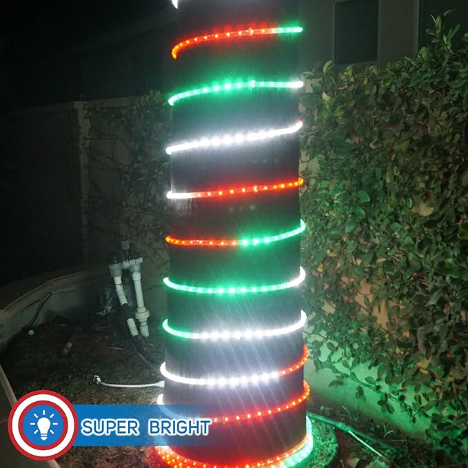 Russell Decor 80ft/832 LEDs Rope Lights Indoor Outdoor Decorative Lighting for Party Trees Patio Deck Flexible String Lights(Red White Green)