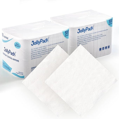JollyPack 1000 Count White Beverage Napkins - 1-Ply 4.9 x 4.9 Folded Bulk Cocktail Napkins Paper, Lunch Paper for Restaurants, Bar and Party - 9.8 x 9.8 Unfolded
