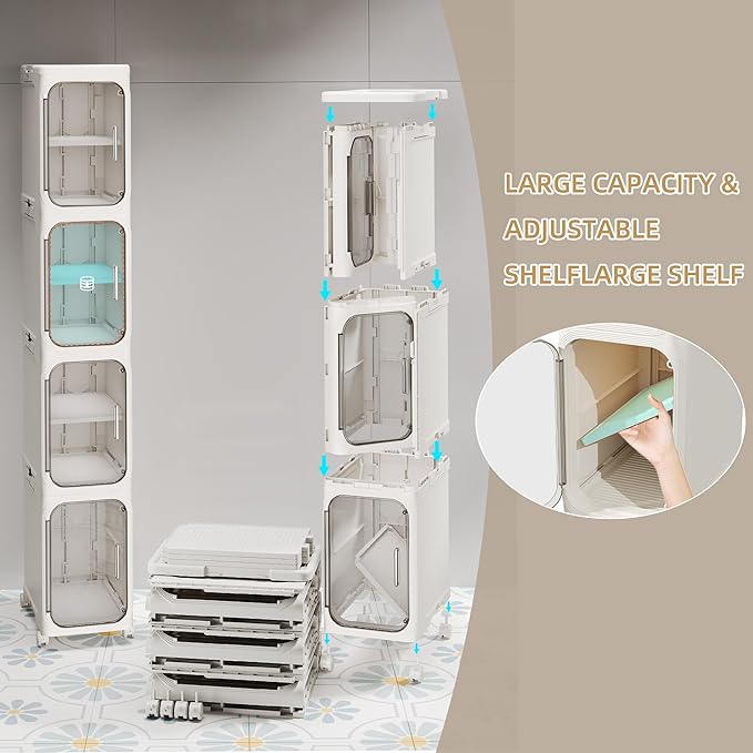 2-Tier Tall Narrow Storage Cabinet, Slim Bathroom Storage Cabinet with Adjustable Shelves and Wheels, Narrow Organizer for Small Space, Bathroom, Kitchen, Laundry, White