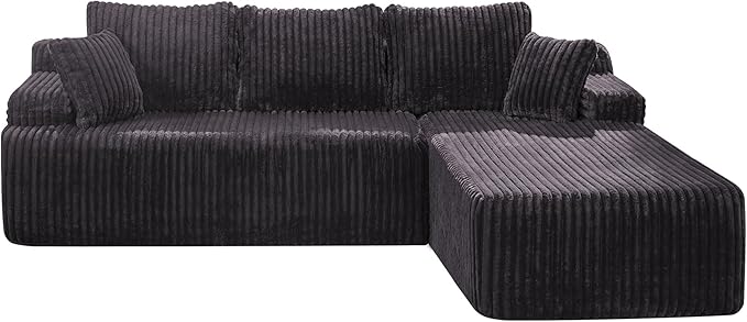 Modular Sectional Sofa Couches L-Shape Couch 3 Seat Modular Sofa Memory Foam Sectional Couches for Living Room, Cloud Couch with Oversized Chaise (Grey Stripe, 98" Right Facing Chaise)