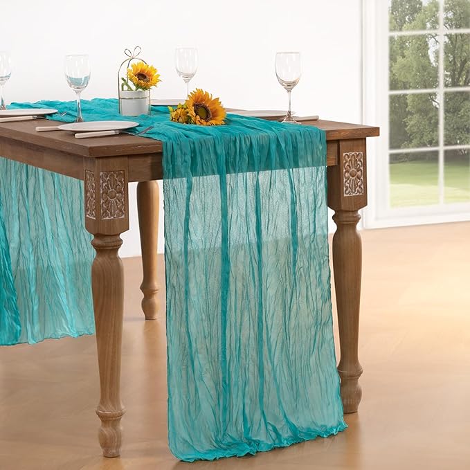 Teal Green Cheesecloth Table Runner 6 Pack Christmas Table Runners Boho Gauze 120 Inches Turquoise Cheese Cloth Table Decor for Xmas Holiday Season Parties Wedding Tea Party Decor