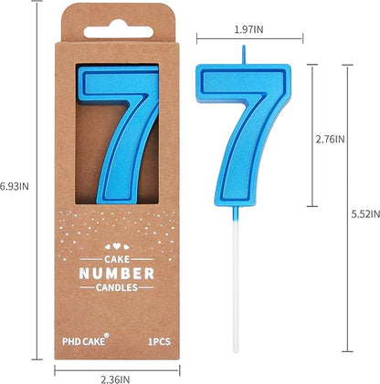 PHD CAKE 2.76 Inch Luxe Blue 7 Number Birthday Candles, Blue Number Candles, Cake Number Candles, Party Celebration