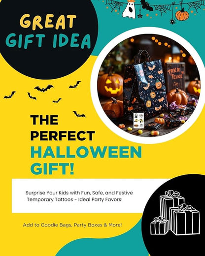Halloween Temporary Tattoos for Kids - 144 Pack, 2" Size, Pumpkin, Skull, Ghost, Monster Designs | Boys & Girls Halloween Party Favors, 12 Unique Designs
