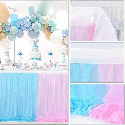 Pink Blue Tulle Table Skirt Gender Reveal Tutu Table Skirts for Baby Shower Girl Boy Birthday Party Cake Dessert Banquet Table Decorations 9ft
