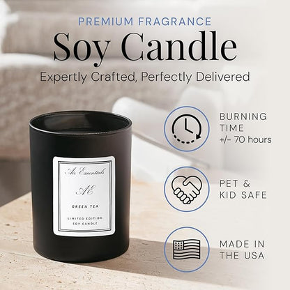 Air Esscentials Clean Scented Soy Candles, Soy Wax Blend with Luxury Fragrance, Aromatherapy Candle for Home & Office, 70 Hour Burn Time, Green Tea, 11 oz.