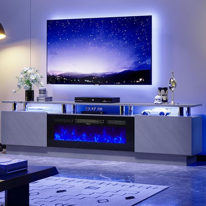 80" TV Stand & Entertainment Center, Media Console with Storage Cabinet, Fits TVs up to 90", Modern Living Room Furniture, 36" Electric Fireplace (Grey+Black)