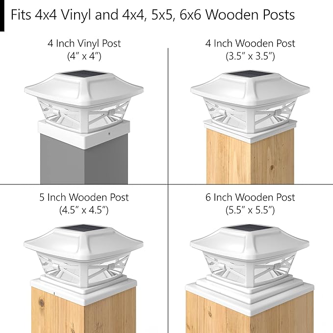 Davinci Lighting Renaissance Solar Outdoor Post Cap Lights - Includes Bases for 4x4 5x5 6x6 Posts - Bright LED Light - Pearl White (8 Pack)