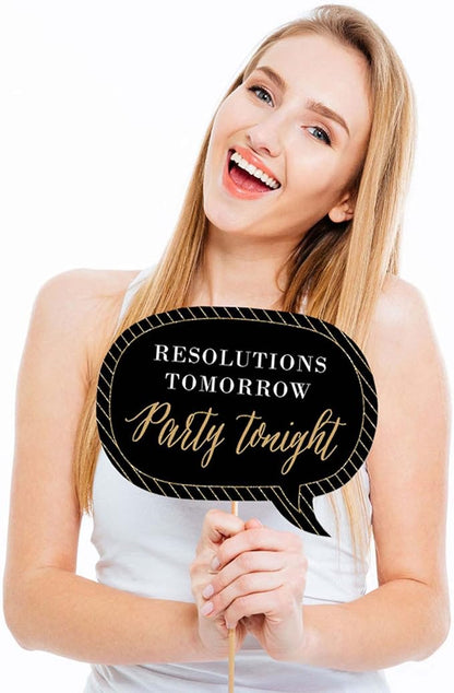 Big Dot of Happiness Funny New Year's Eve Photo Booth Props Kit, 10-Piece, Black & Gold, Cardstock & Wood