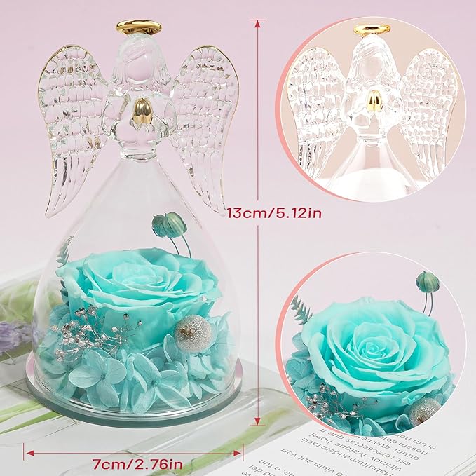 Miofula Preserved Flower Rose Birthday Gifts for Mom, Angel Figurines with Forever Real Rose Gifts for Her Mom Grandma, Angels Gifts for Mothers Day Christmas Anniversary Thanksgiving Birthday Gifts