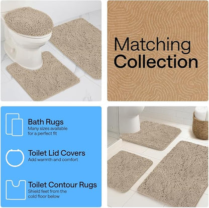 GORILLA GRIP Bathroom Rug Sets 3 Piece, Bath Mat Set and Oval Toilet Base with Rubber Backing, Plush Absorbent Shaggy Chenille Washable Mats, Includes 24x19.5, 24x17 and 30x20 Inch Rugs, Taupe
