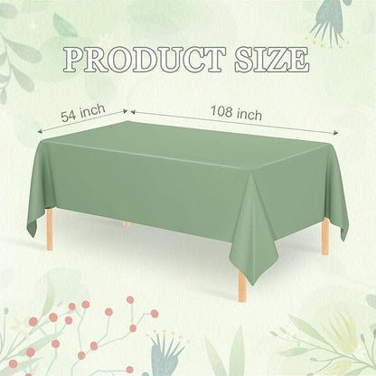 WNINK 2 Pcs Sage Green Plastic Tablecloth for Rectangle Tables Waterproof Green Disposable Table Cover Green Tablecloths for Birthday Wedding Bridal Shower Engagement Parties (54 x 108 Inch)