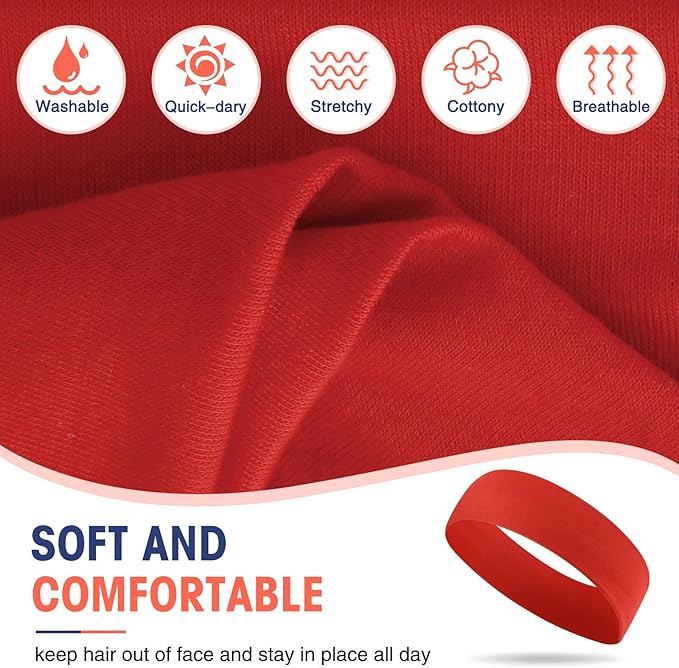 Hotop 20 Pcs Sport Stretchy Headbands for Girls Women Non Slip Soft Fabric Elastic Headband Bulk for Yoga DIY Team Gifts