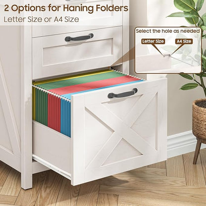 3 Drawer Small File Cabinet, Farmhouse Vertical Filing Cabinet Fits Letter and A4 Size, Under Desk Wooden File Cabinets for Home Office, Printer Stand, White and Black