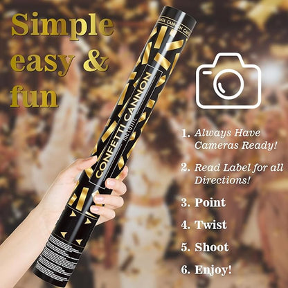 Yellow Confetti Poppers, 15 Inch Gold Party Poppers for Birthday, Wedding, Halloween Celebrations - Air Powered Confetti Gun