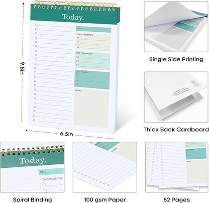 Taja 6 Pack of To Do List Notepad - To Do List Notebook for Work with 52 Sheets, 9.8" x 6.5", Undated Daily Planner Perfect for Daily Tasks and Goal Setting, Notepad Suitable for Office, Home & School - Greenery Sway