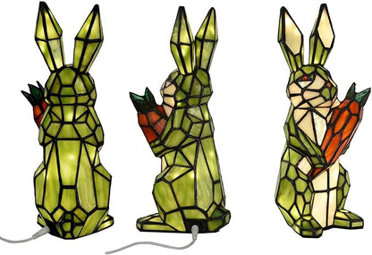 Bieye L10948 Rabbit Holds Carrot Tiffany Style Stained Glass Accent Table Lamp for Home Decor (Green)