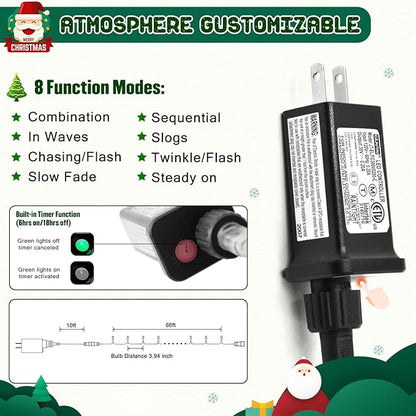 JMEXSUSS 200 LED Christmas Lights Outdoor, 66ft Connectable Green String Lights Plug in, 8 Modes Waterproof Green Christmas Lights for Outside Indoor Yard St Patrick's Day Tree Halloween Xmas Decor