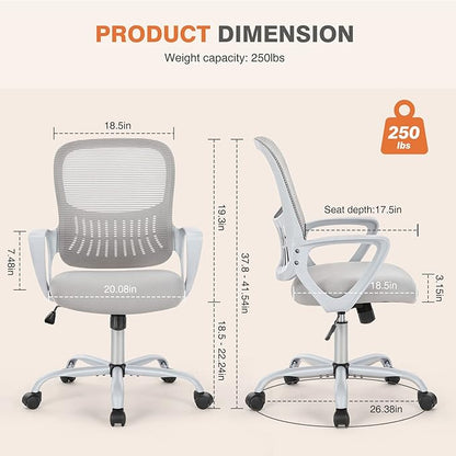 Sweetcrispy Ergonomic Mid-Back Mesh Home Office Desk Chair with Wheels, Lumbar Support, and Comfortable Armrests for Home, Bedroom, Study, Office