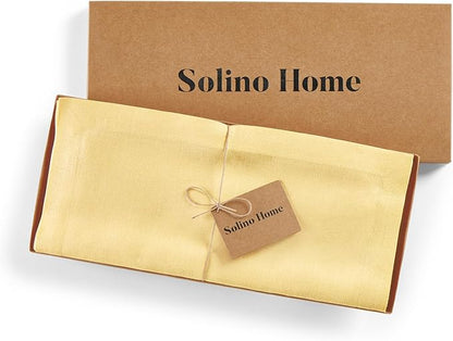 Solino Home Linen Golden Straw Table Runner 144 Inches Long - 100% Pure Linen Extra Long Table Runner 14 x 144 Inch for Fall, Autumn - Fete