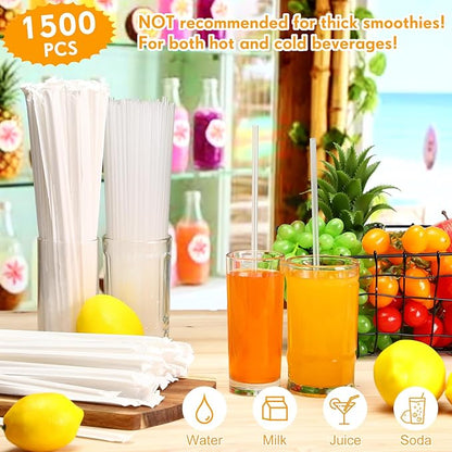 Hoolerry 1500 Pcs Plastic Straws Disposable Individually Wrapped Drinking Straight Long Straws, 0.24" Wide, for Hot and Cold Beverages (10.25 Inch)