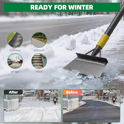 Floor Scraper Long Handle - Ice Removal Tool, Multifunctional Garden Cleaning Flat Shovel, 60" Weed Scraper Heavy Duty Sharp Blade for Lawn Edging,Sidewalk Weeding,Driveway Steps Snow Shovel