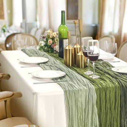 6 Pcs Cheesecloth Table Runner 10ft Boho Rustic Gauze Cheese Cloth Table Runner for Wedding Birthday Baby Shower Party Feasts Ceremony Summer(Sage Green, Moss Green, Olive Green)