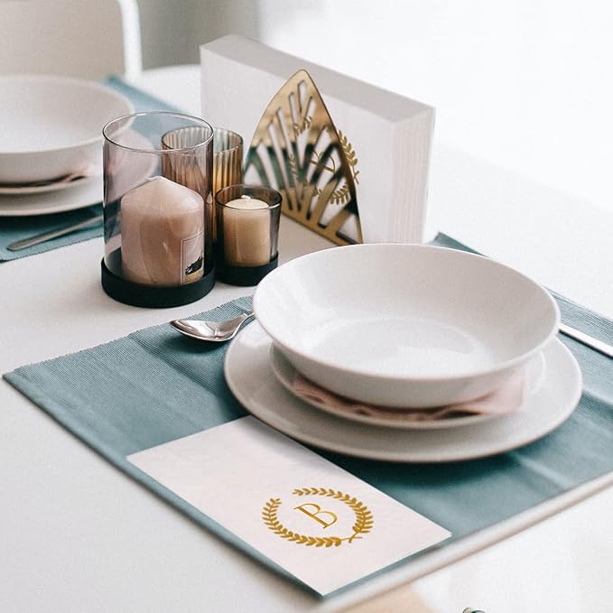 200 Pack Monogrammed Disposable Napkins Gold Foil Letter B Guest Napkins Initial Disposable Hand Paper Towels for Wedding Engagement Baby Shower Party Home Kitchen Bathroom Dinner Decorative Towels