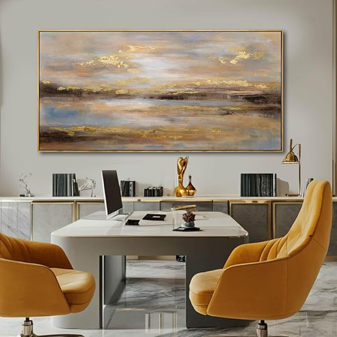Gold Abstract Wall Art Decor Neutral Canvas Pictures Framed Wall Decor Colorful Art Prints for Living Room Dining Room Bedroom 24x48 Inch