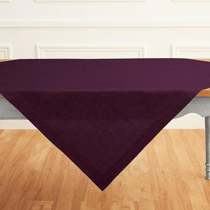 Solino Home Linen Tablecloth 52 x 52 Inch - 100% Pure Linen Square Table Throw - Athena, Machine Washable Chambray Burgundy Tablecloth for Fall, Autumn, Christmas, Holiday, Winter, New Year