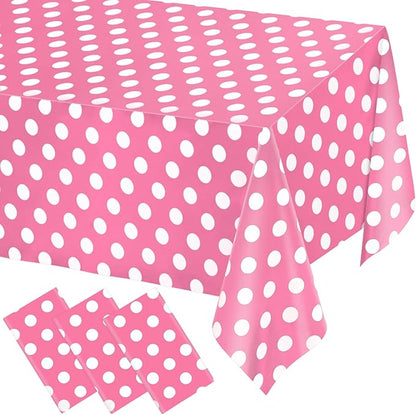 WNINK 3 Pack Pink and White Polka Dot Tablecloths, Pink Disposable Plastic Waterproof Table Cover, 54" x 108", for Birthday, Wedding, Bridal Shower, Bachelor, Pink Girl Party, and Picnic