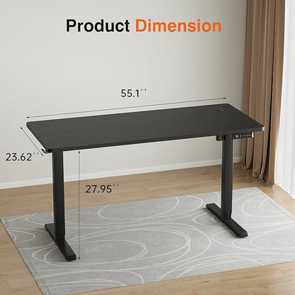Furmax Electric Standing Desk, 55 x 24 Inches Height Adjustable Desk with Removable Casters, Home Office Computer Desk (Carbon Black)