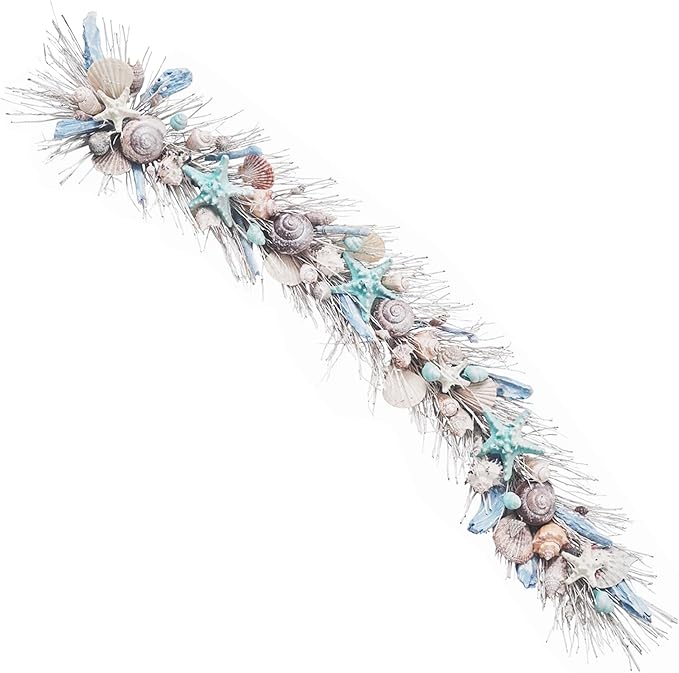 HOLIDAY TREE Handcrafted 48" Shell Coastal Christmas Garland – Beach Christmas Decor for Home, Staircase, Wall, Hallway & More | Summer Coastal Style Holiday Garland