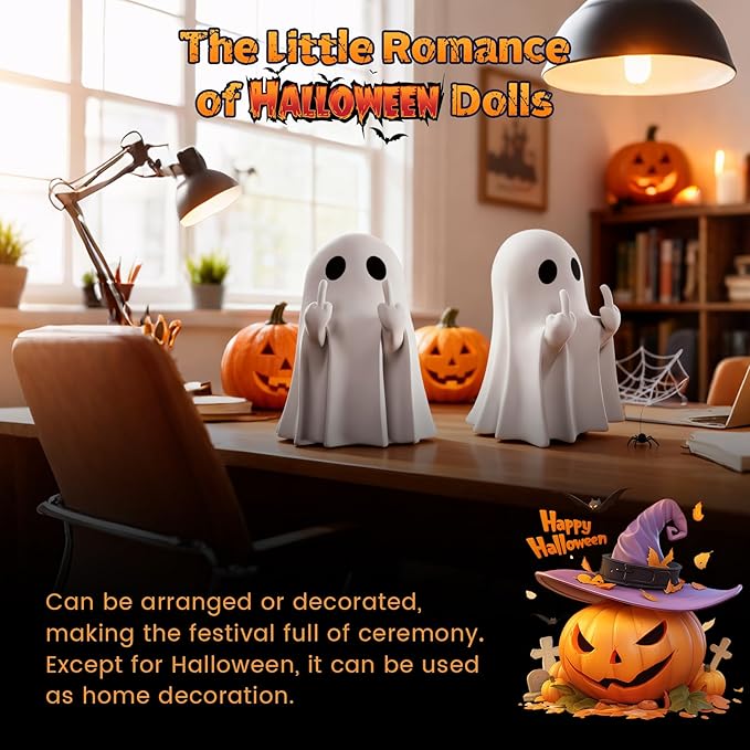 Halloween Ghost Figurine - Spooky Resin Statue, Cute Finger Ghost Ornaments, Perfect for Indoor & Porch Decor