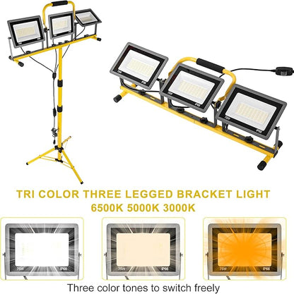 3-in-1 Color Work Lights with Stand, 22500Lm Head LED Work Light, with Adjustable and Foldable Tripod Stand, Waterproof Lamp with 3000 5000 6500 Kelvin Color Temperature