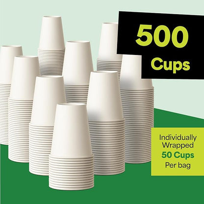 EconoHome 12 oz 500 Pack Disposable Coffee Paper Cups - Paper Cups for Hot and Cold Drinks, Tea, Water, and Juice