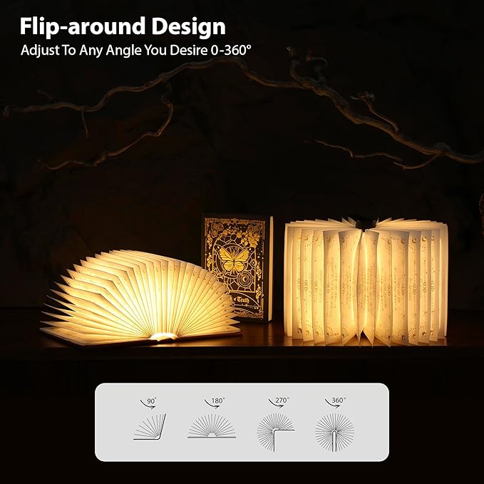 Magic Truth Book Light - Rechargeable LED Book Lamp for Home Decor, Ideal Christmas & Bookworm Gifts with Gold Foil Embossed Cover, Warm White Light for Entertainment & Relaxation (Black)
