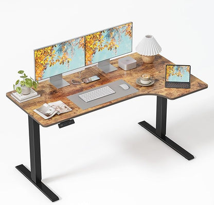 FEZIBO L Shaped Electric Corner Standing Desk, 55×32 inch Home Office & Computer Height Adjustable Table with 4 Memory Height Settings, Ergonomic Sit and Stand desk with Splice Board, Rustic Brown Top