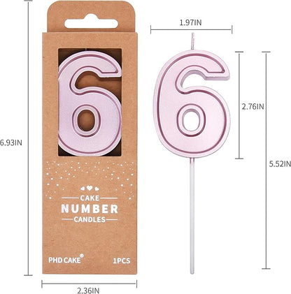 PHD CAKE 2.76 Inch Luxe Rose Gold 6 Number Birthday Candles, Rose Gold Number Candles, Cake Number Candles, Party Celebration