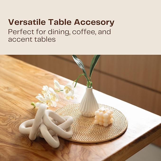 4-Pack Rattan Placemats - 13-inch Round Placemats (Natural Rattan Color) - Woven Place Mats, Round Table Mats - Wicker Chargers for Dinner Plates, Plate Chargers Boho - Kitchen Table Decor
