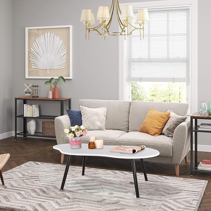 Small Coffee Table Cloud Shaped Irregular Center Table for Living Room Unique White Wood Grain Top Floor Table for Small Space Apartment