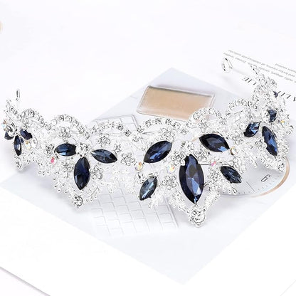 Silver Tiara for Women Sapphire Crown for Girls Wedding Princess Birthday Crystal Rhinestones Headbands for Prom Bridal Party Halloween Costume Christmas Gift