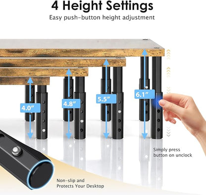 OPNICE Adjustable Monitor Stand Riser for Desk, Computer & Laptop Stand, Desk Organizers and Accessories, Office Desk Accessories & Workspace Organizer for Home Office, Brown Wood