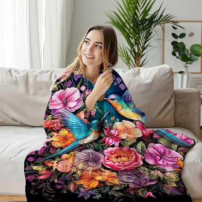 Firmiso Hummingbird Throw Blanket, Hummingbird Gifts for Women, Bird Blanket for Home Decor, Soft Lightweight Fleece, Washable No-Pilling, Single Sided, Hand/Machine Wash, 60x80 Inches