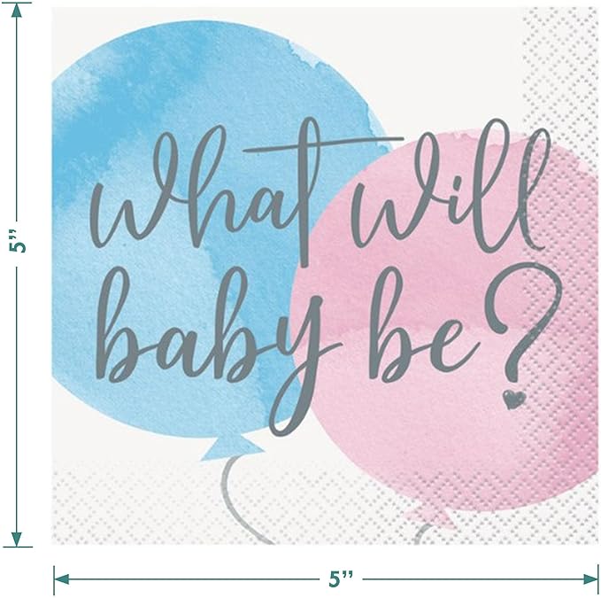 HOME & HOOPLA Baby Shower Gender Reveal Party Pink & Blue Watercolor Paper Dessert Plates and Beverage Napkins(Serves 16)