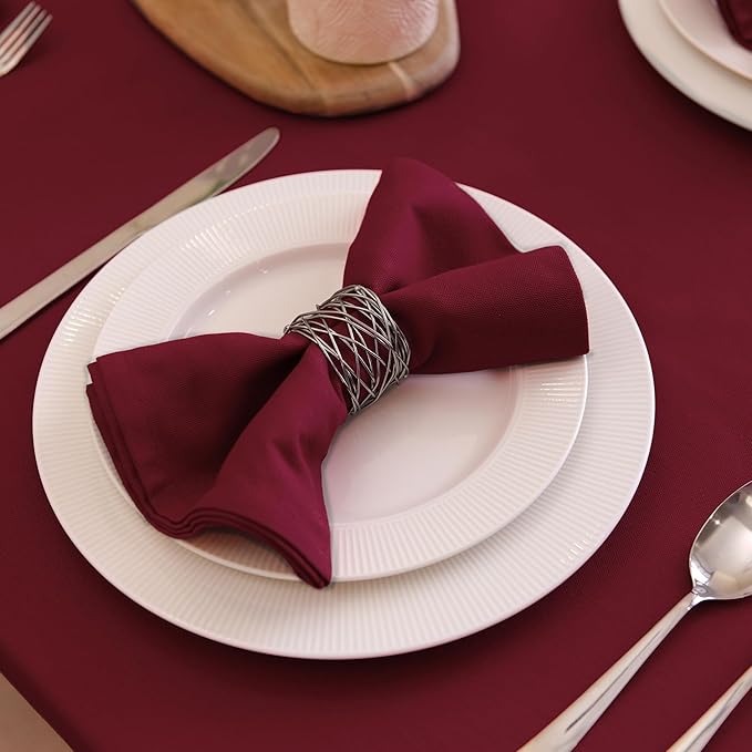 Encasa XO Rich Maroon Cloth Napkins Set of 12, 17"x17" | Solid Color Cotton Dinner Napkins | Washable & Reusable Napkins for Dining Table Fall Decoration, Holiday & Christmas Festivals
