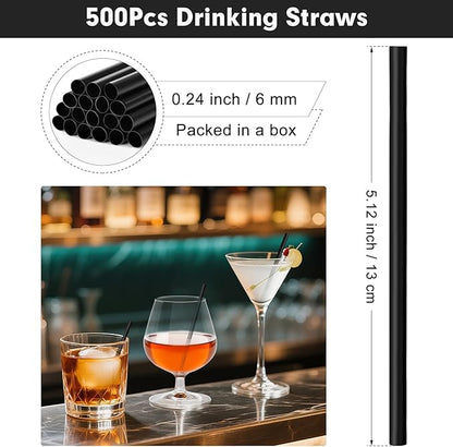 [500 Pcs] 5 Inch Black Drinking Straws - 0.24'' Diameter Disposable Plastic Straw for Coffee and Cocktail, Short Straws for Bar, Cafe, Club, Kitchen, Party, Martini, Margarita and Whiskey