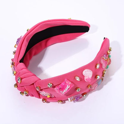 Knotted Headband for Women Lollipop Candy Mushroom Crystal Jeweled Embellished Top Knot Hairband Statement Wide Turban Hair Hoop Funny Gifts for Girls Sister Birthday Xmas Holiday Party