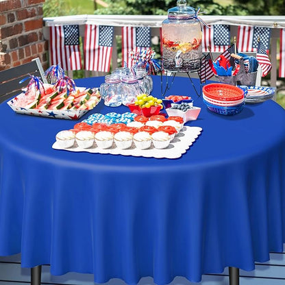 MASHAN 3 Pack 4th of July Plastic Tablecloth, Red White and Blue Patriotic Disposable Tablecloth, Waterproof Round Table Cover for Independence Day Memorial Day Veterans Day Decorations, 84 Inch