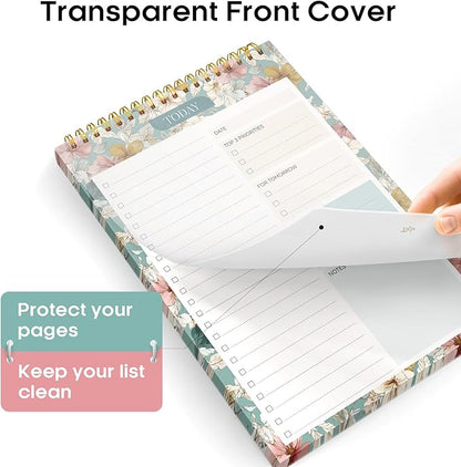 Taja To Do List Notepad - To Do List Notebook for Work with 52 Sheets, 9.8" x 6.5", Undated Daily Planner Perfect for Daily Tasks and Goal Setting, Notepad Suitable for Office, Home & School - Teal Petals