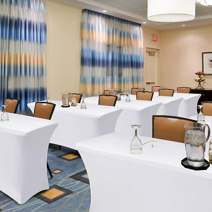 Stretch Tablecloths 4 ft-8 Pack White Elastic Folding Spandex Table Cover Fitted-Elastic 4ft Washable Tablecloth for Party, Vendor Booth Display, Banquet Buffet Event, Craft Trade Show